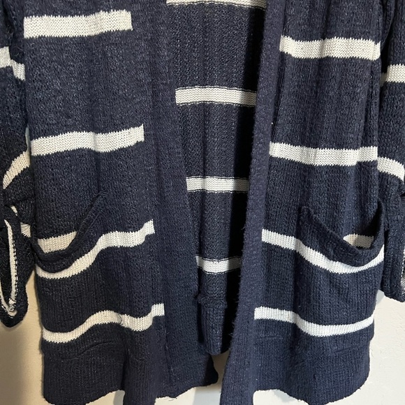 Splendid Navy Blue White Striped Nautical Knit Pocket Cardigan - Picture 3 of 7
